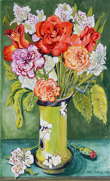 Carnations and Alstroemeria in an Art Nouveau Vase von Joan  Thewsey
