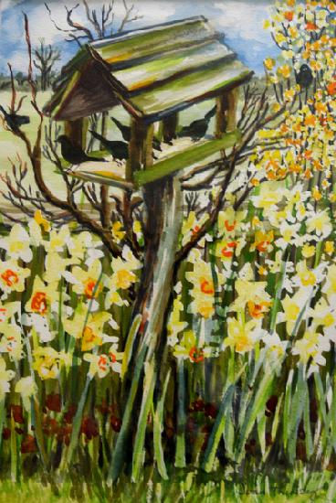 Daffodils, and Birds in the Birdhouse 2000