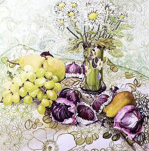 Figs, Grapes and Pears with Marguerites (w/c)  von Joan  Thewsey