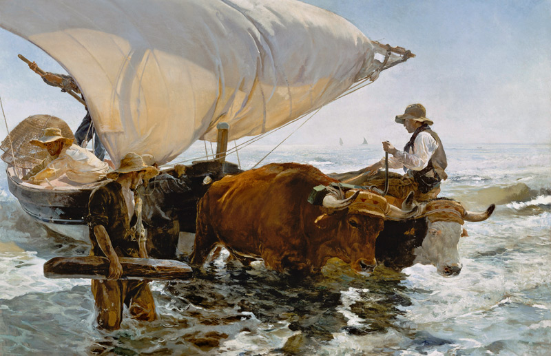 Return from Fishing: Towing the Bark von Joaquin Sorolla