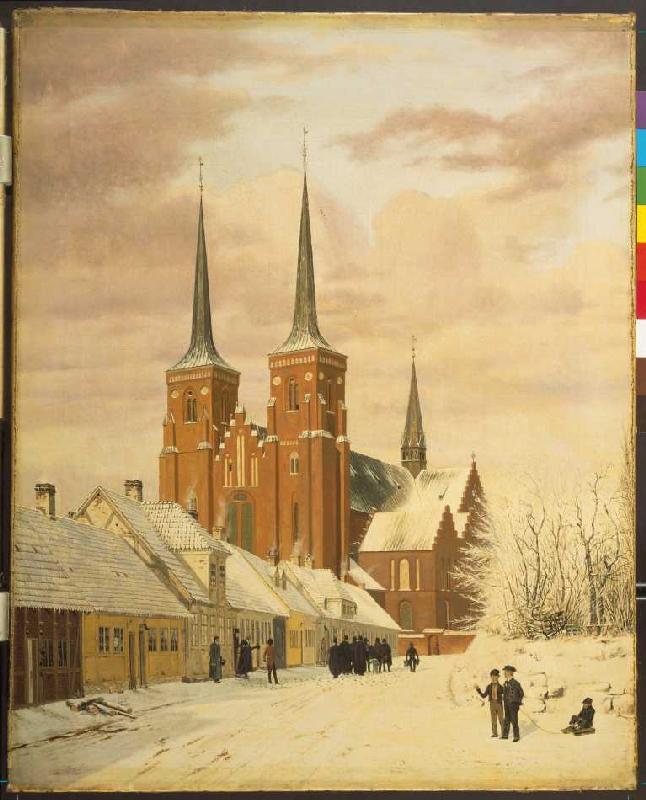 Winterszene in Roskilde mit dem Dom. von Jörgen Pedersen Roed