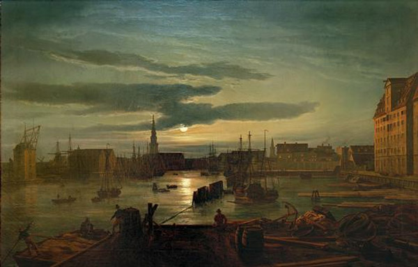 Der Kopenhagener Hafen im Mondlicht von Johan Christian Clausen Dahl
