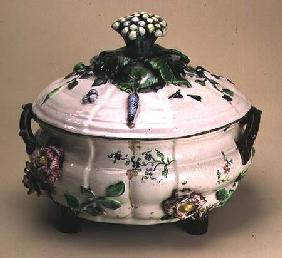 Covered tureen, decorated with applied ornament of flowers and vegetables late 18th
