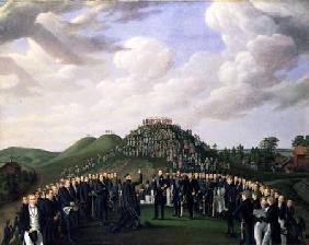 King Carl XIV Johan (1763-1844) of Sweden Visiting the Mounds at Old Uppsala in 1834 1836