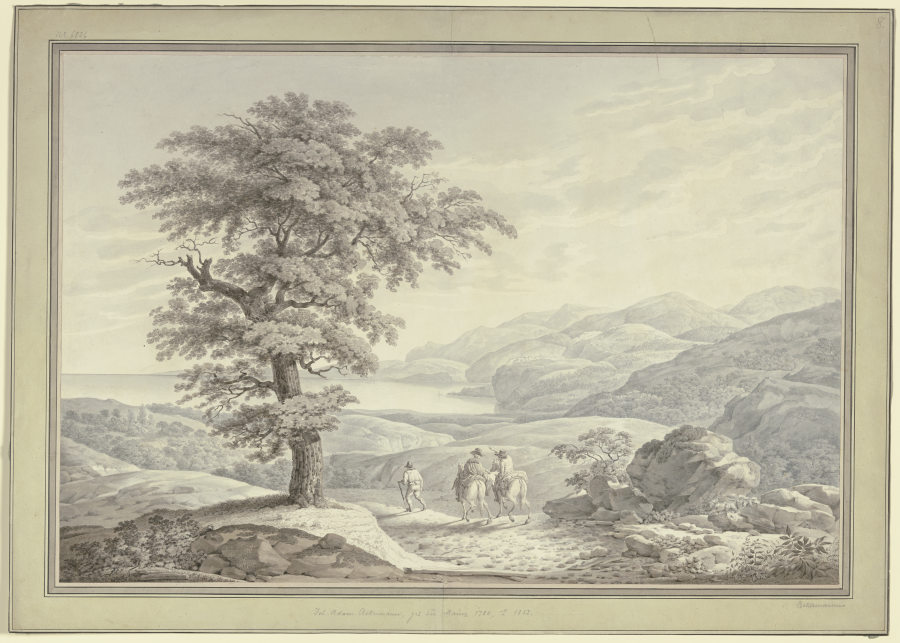 Landschaft an der Riviera di Levante mit dem Künstler und seinen Reisegefährten von Johann Adam Ackermann