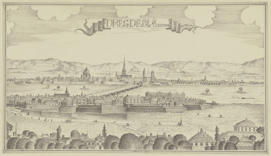 Ansicht von Dresden von der Neustadt aus von Johann Baptist Reiser