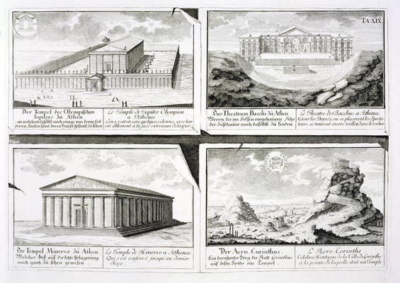 Views of four Classical Buildings: The Temple of Olympian Zeus, the Theatre of Dionysus in Athens, t von Johann Bernhard Fischer von Erlach