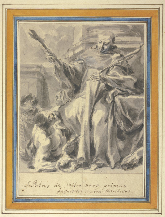Petrus von Chateauneuf mit Kreuz und Märtyrerpalme und zwei das Ketzertum versinnbildlichende Figure von Johann Christoph Liška