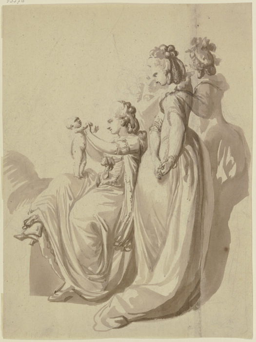Familiengruppe, neben drei stehenden Gestalten sitzt die Mutter, die ein nacktes Kind auf dem Knie h von Johann Eleazar Schenau