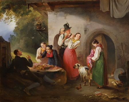 Krämer vor einem Bauernhaus. 1839