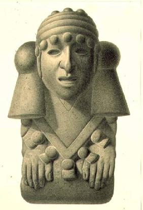 Stone idol of the Rain God Cocijo, plate from 'Ancient Monuments of Mexico' 1866