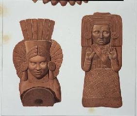 Two terracotta figures of women from Palenque, plate from 'Ancient Monuments of Mexico', engraved by 1866