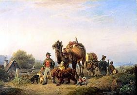 Fahrendes Volk mit Kamel, Äffchen und Tanzbär 1848
