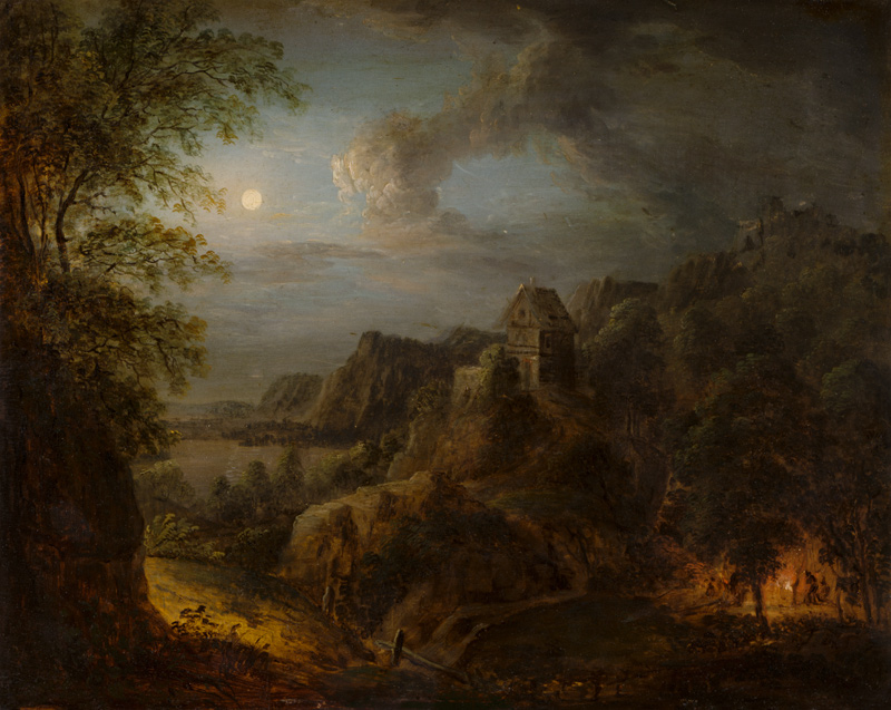 Nächtliche Landschaft bei Vollmond von Johann Georg Trautmann