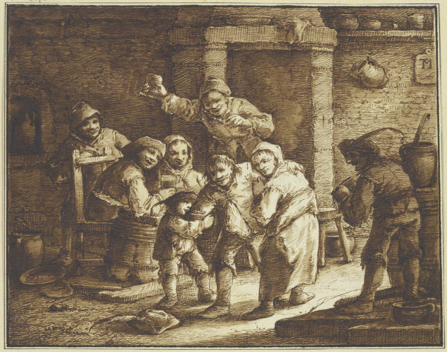 Wirtshausszene mit betrunkenem Mann von Johann Georg Trautmann