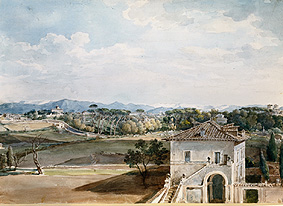 Aussicht von der Villa Poniatowski gegen die Villa Borghese und die Sabiner Berg von Johann Georg von Dillis
