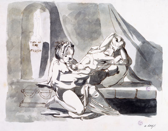 Erotic scene of a man with two women von Johann Heinrich Füssli