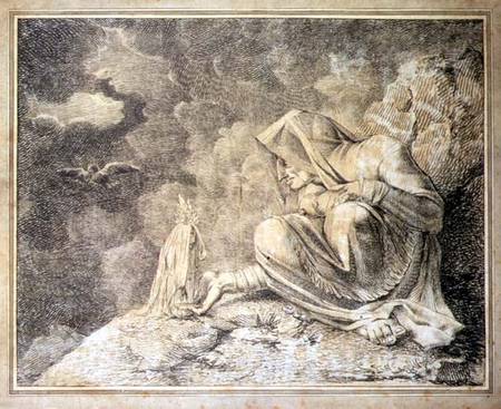 The Witch and the Mandrake (pencil & w/c on paper) von Johann Heinrich Füssli