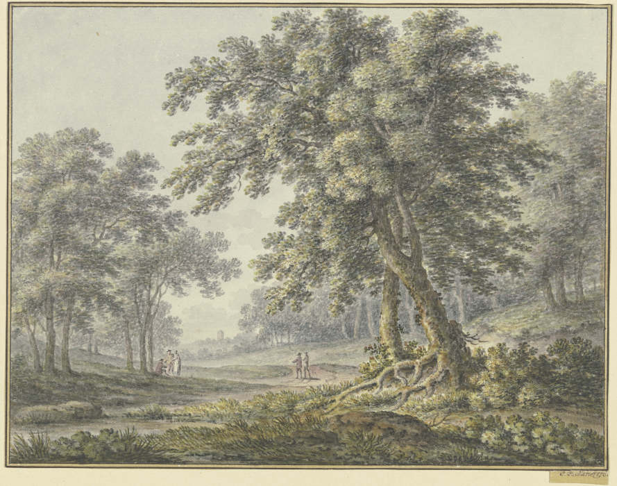 Waldpartie mit zwei Figurengruppen von Johann Heinrich Müntz