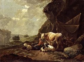 Hirten und Herden unter Felsen von Johann Heinrich Roos