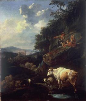 Landschaft mit Hirten und Vieh 1673