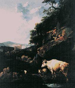 Landschaft mit Hirten und Vieh. 1673