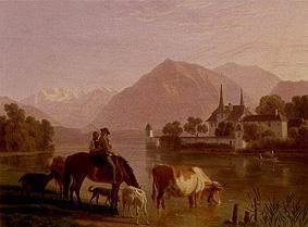 Landschaft am Thunersee (Schadau) von Johann Jakob Biedermann