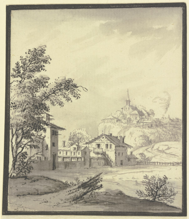 Häuser an einer Wiese von Johann Ludwig Aberli