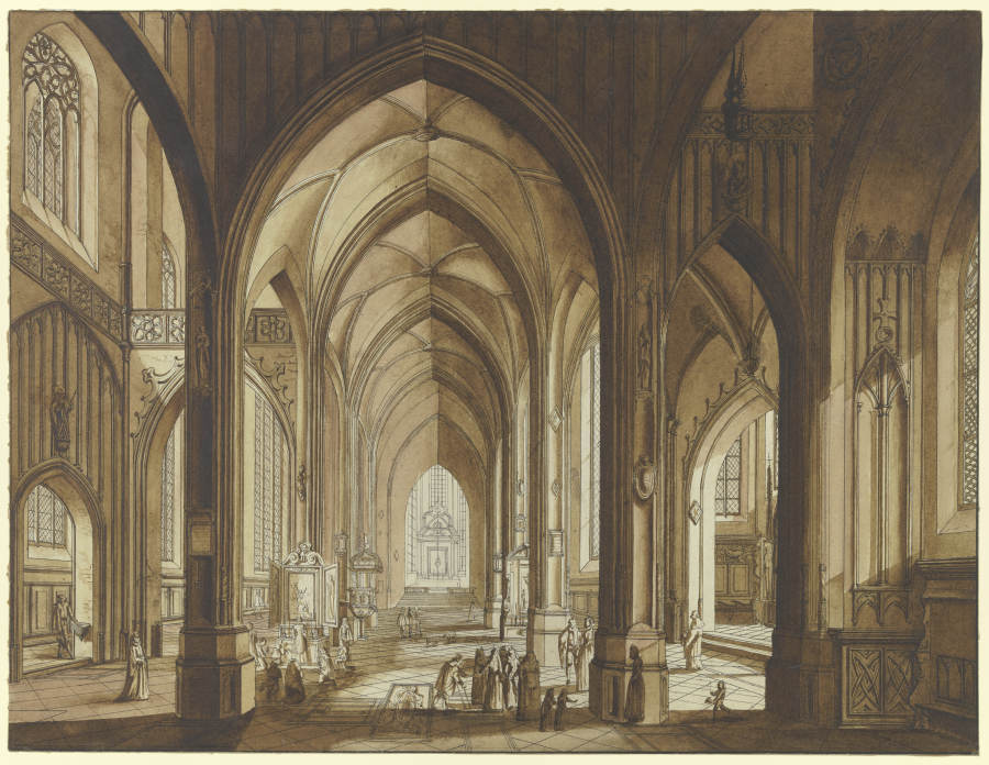 Inneres einer dreischiffigen gotischen Hallenkirche mit Blick auf den Chor von Johann Ludwig Ernst Morgenstern