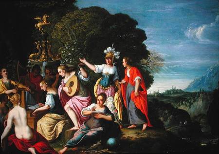 Athene and the Nine Muses at the Wells of Hipokrene von Johann or Hans Konig