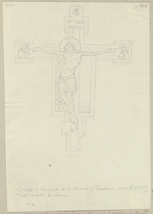 Bemaltes Kruzifixus aus Holz über der Eingangstür in San Sebastiano in Arezzo von Johann Anton Ramboux