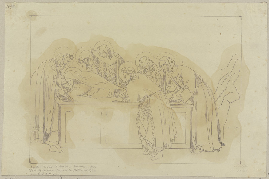 Die Grablegung Jesu Christi, nach einem Wandgemälde des Pietro Cavallini in der unteren Kirche zu Sa von Johann Anton Ramboux