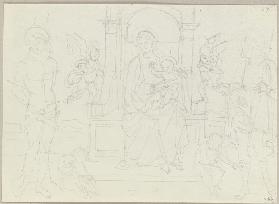 Die thronende Madonna mit Kind zwischen dem heiligen Sebastian sowie einem Lanze tragenden Heiligen 