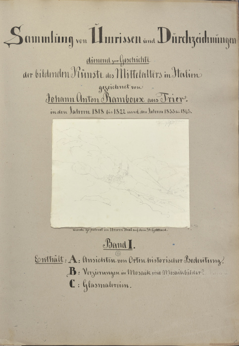 Klebebände, Band 1, Seite 1, Titelblatt / A. Ansichten von Orten historischer Bedeutung von Johann Anton Ramboux