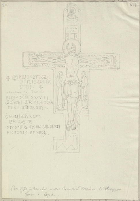 Kruzifix auf Holz gemalt am Eingang der Sakristei von Santa Maria della Pieve in Arezzo aufgehängt von Johann Anton Ramboux