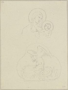 Madonna mit Kind auf der Rückwand des Altars der Sakristei von San Francesco in Assisi