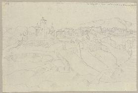 Segni mit Blick auf San Pietro mit überrestlichen Mauern des Juno-Tempels