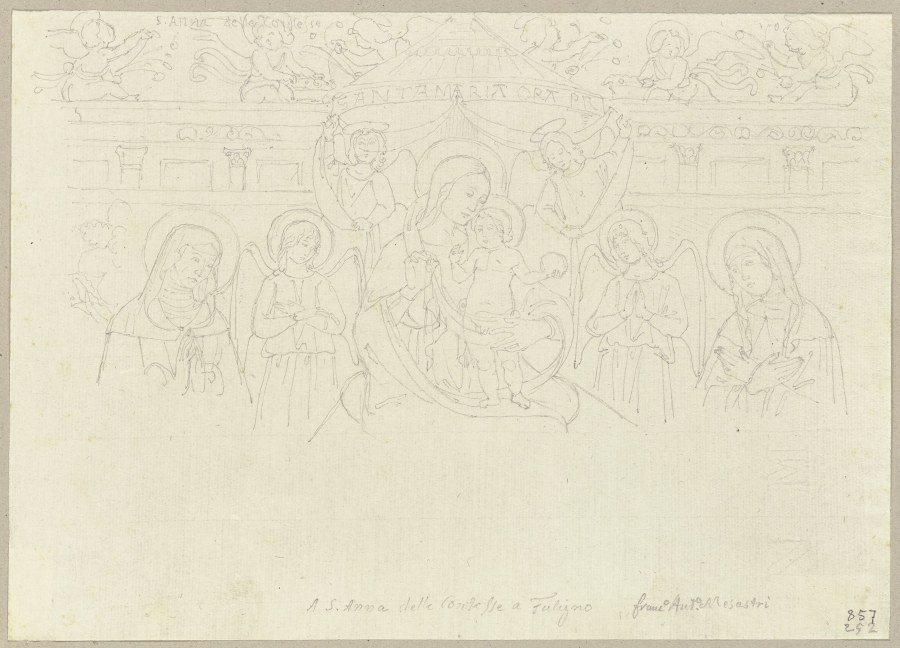 Thronende Maria mit dem Jesuskind zwischen Engeln und zwei weiblichen Heiligen, nach einem Fresko vo von Johann Anton Ramboux