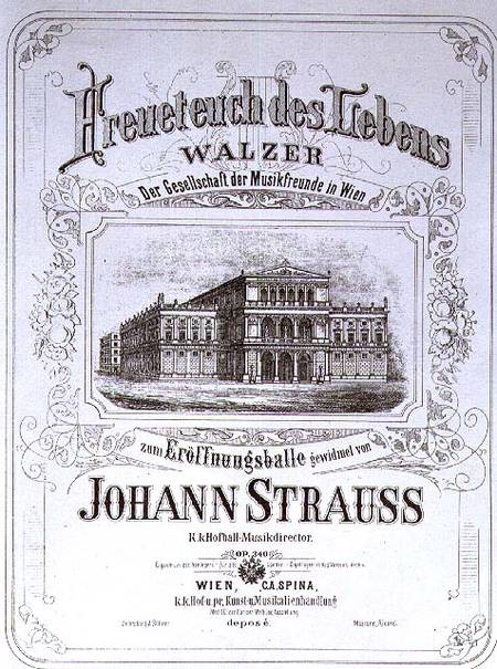Poster advertising 'Freueteuch des Lebens', a waltz von Johann Strauss the Younger