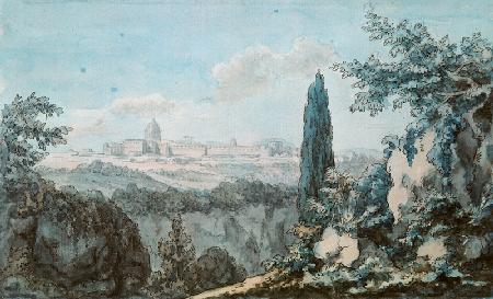 Blick auf die Peterskirche von der Villa Pamfili aus 1787