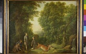Waldlandschaft mit Jägern und erlegtem Rotwild Um 1760/70
