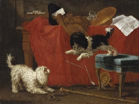 Stillleben mit zwei spielenden Schoßhunden Um 1745/52