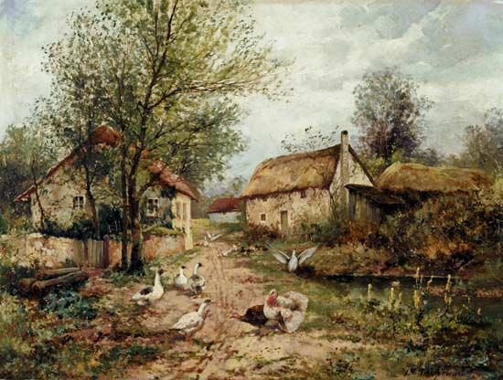Poultry by a Pond in a Farmyard von Johannes Hendrik Weissenbruch