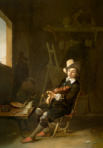 Self Portrait of the Artist Playing a Violin von Johannes Lingelbach