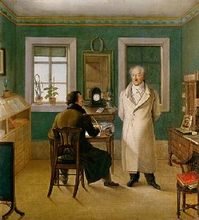 Goethe in seinem Arbeitszimmer - dem Schreiber John diktierend