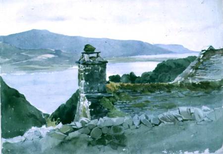 A hilly bay, seen from a wall over a roof von John Absolon