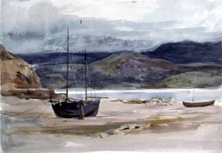 Hilly coast scene with boats von John Absolon