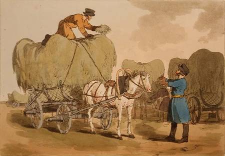 Hay Carts, plate 60 from Volume II of 'The Manners, Customs and Amusements of the Russians', etched von John Augustus Atkinson