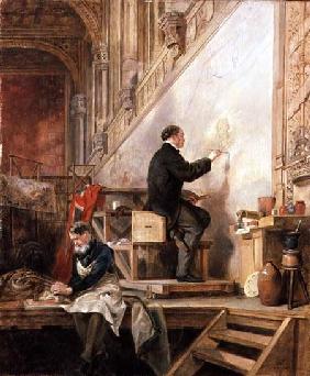 Daniel Maclise (1806-70) painting his mural 'The Death of Nelson' in the House of Lords 1865