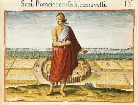 Pomeiooc Elder in a winter garment, from ''Admiranda Narratio'', published  by Theodore de Bry